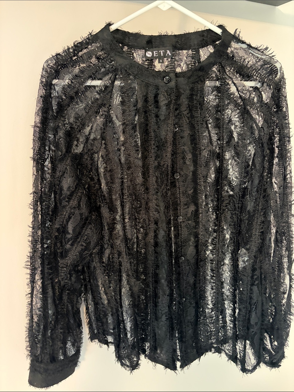 Black Sheer Textured Button-Up Top